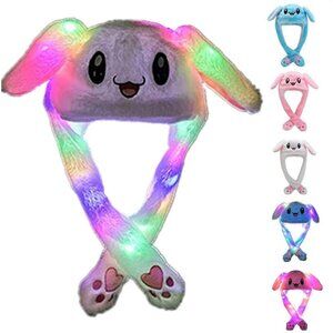 Kids White Bunny Funny Plush Ears Moving Jumping Rabbit Hats for Christmas